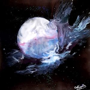 toile acrylique et résine thème pleine lune