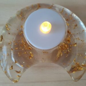 photophore forme lune résine transparente inclusion feuilles d'or
