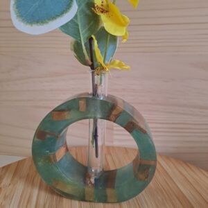 Soliflore rond résine bleue inclusion bois