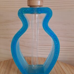 soliflore bleu pailleté avec réhausse bois doré